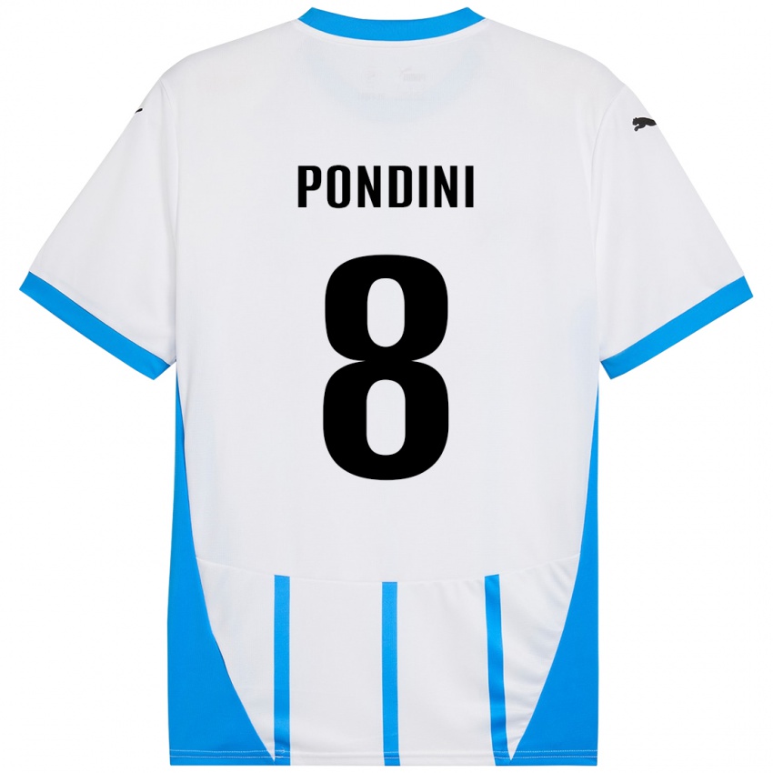 Børn Giada Pondini #8 Hvid Blå Udebane Spillertrøjer 2024/25 Trøje T-Shirt