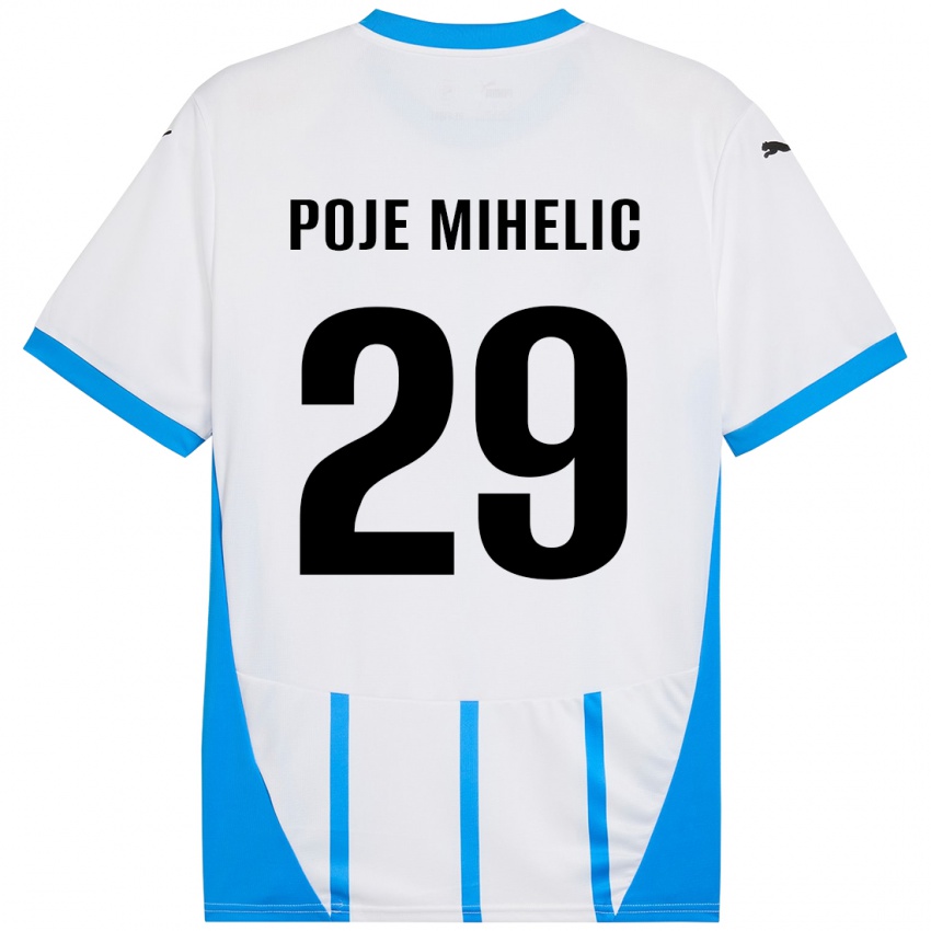 Børn Naja Poje Mihelič #29 Hvid Blå Udebane Spillertrøjer 2024/25 Trøje T-Shirt