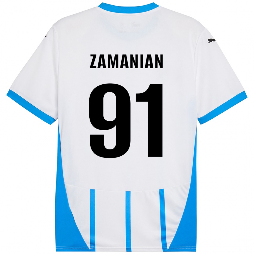 Børn Annahita Zamanian #91 Hvid Blå Udebane Spillertrøjer 2024/25 Trøje T-Shirt