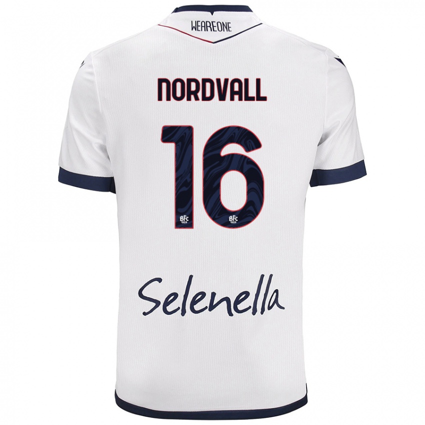 Børn Ossian Nordvall #16 Hvid Kongeblå Udebane Spillertrøjer 2024/25 Trøje T-Shirt