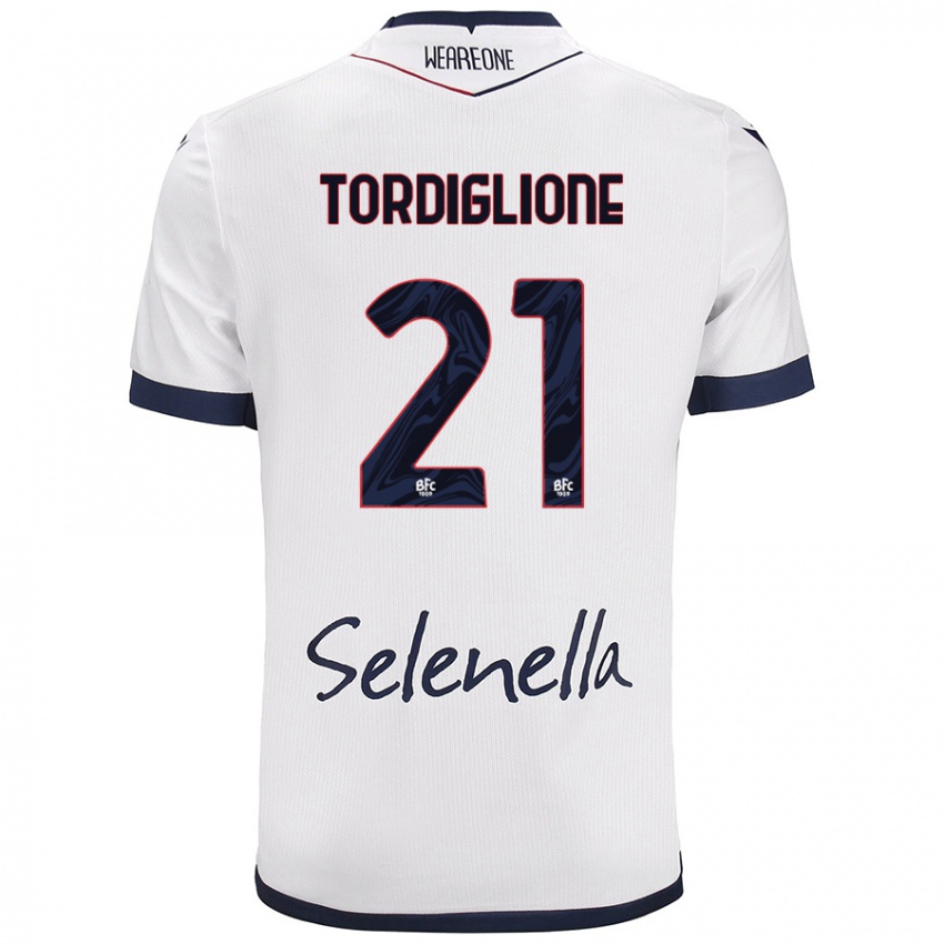 Børn Nicolò Tordiglione #21 Hvid Kongeblå Udebane Spillertrøjer 2024/25 Trøje T-Shirt