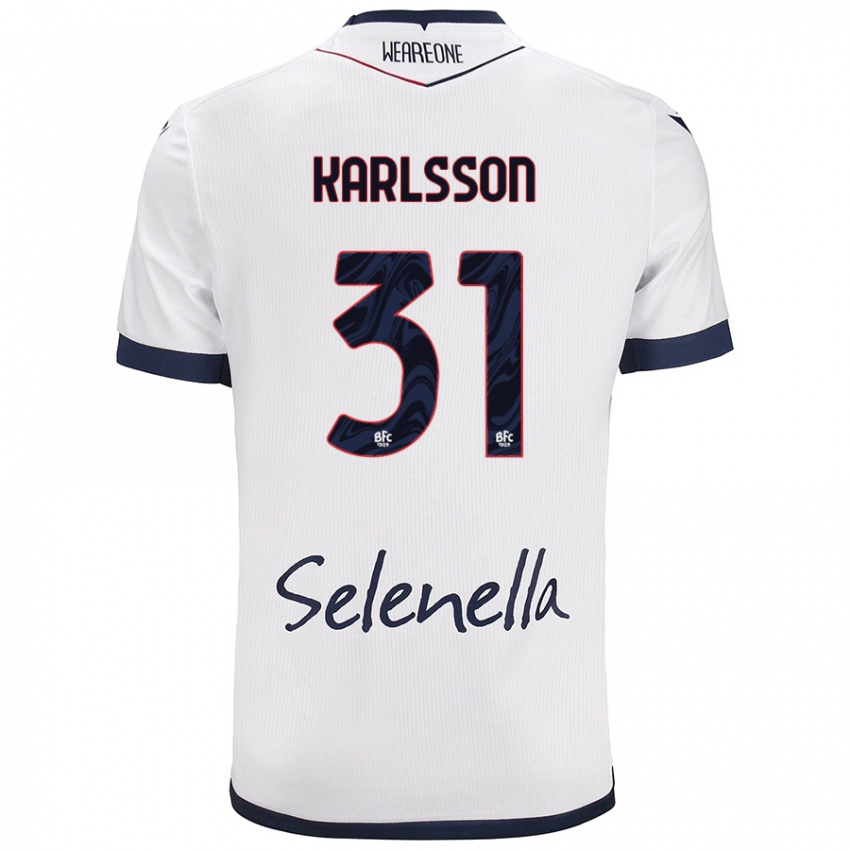 Børn Kazper Karlsson #31 Hvid Kongeblå Udebane Spillertrøjer 2024/25 Trøje T-Shirt