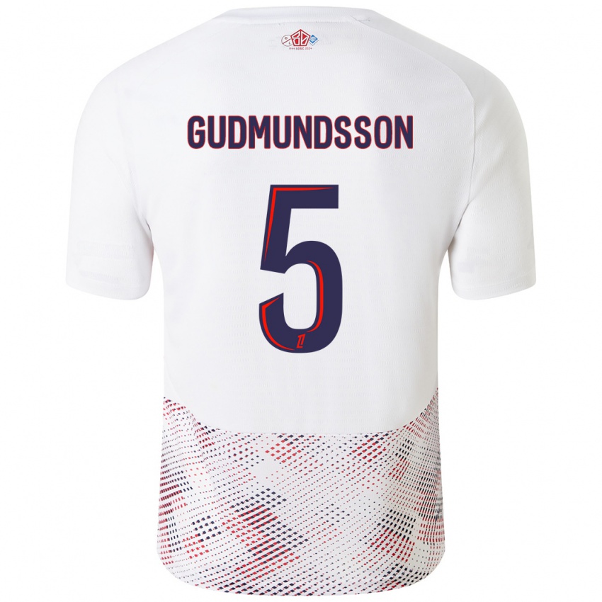 Børn Gabriel Gudmundsson #5 Hvid Kongeblå Udebane Spillertrøjer 2024/25 Trøje T-Shirt