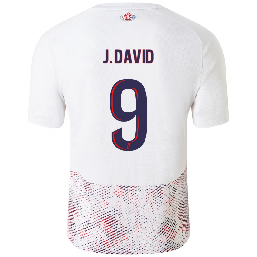 Børn Jonathan David #9 Hvid Kongeblå Udebane Spillertrøjer 2024/25 Trøje T-Shirt