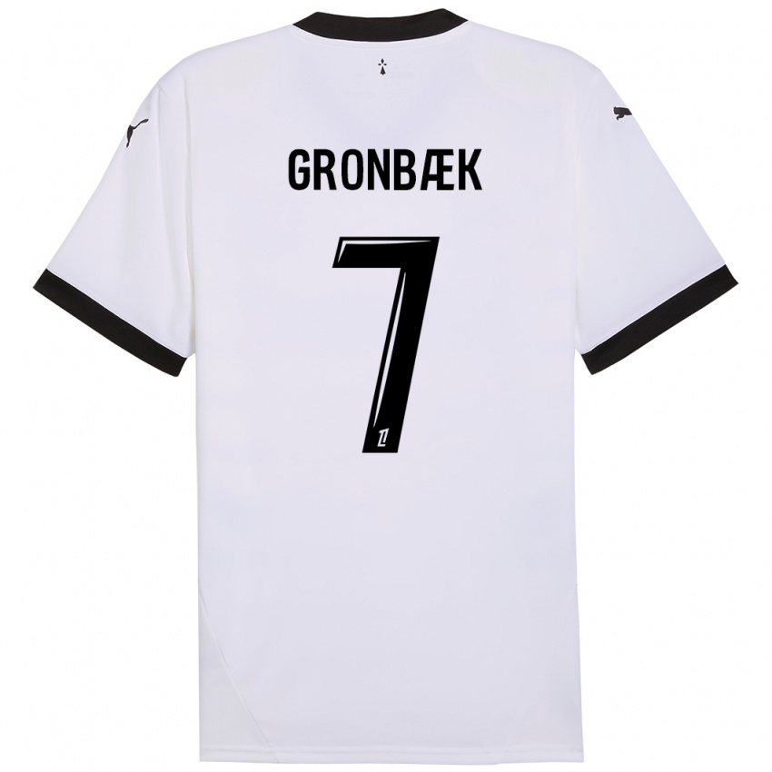 Børn Albert Grønbaek #7 Hvid Sort Udebane Spillertrøjer 2024/25 Trøje T-Shirt