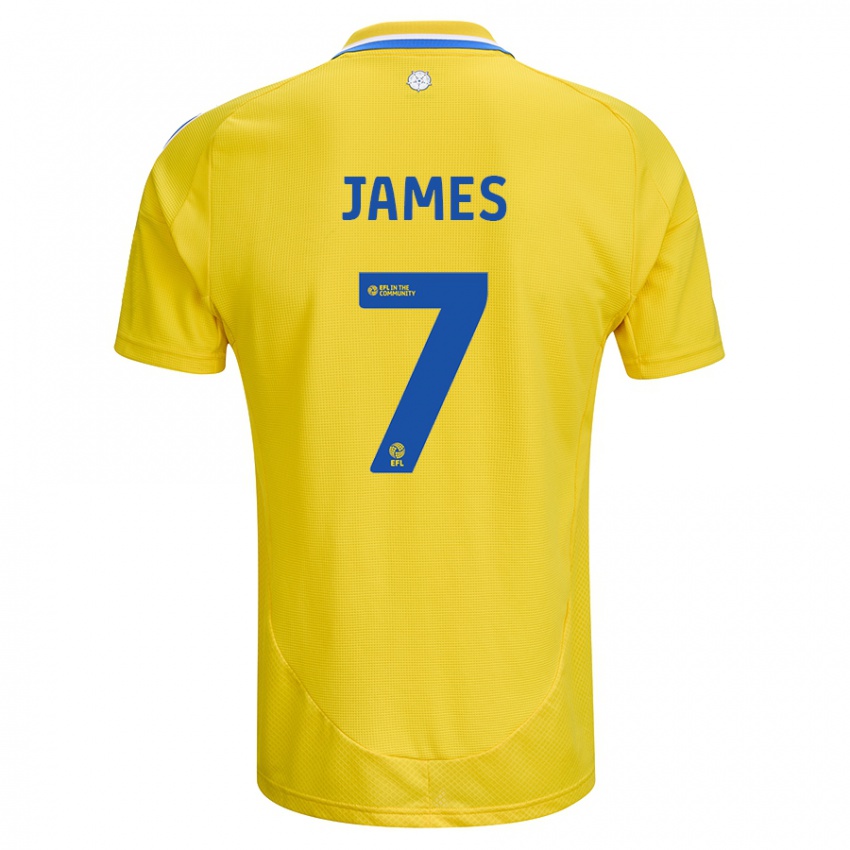 Børn Daniel James #7 Gul Blå Udebane Spillertrøjer 2024/25 Trøje T-Shirt