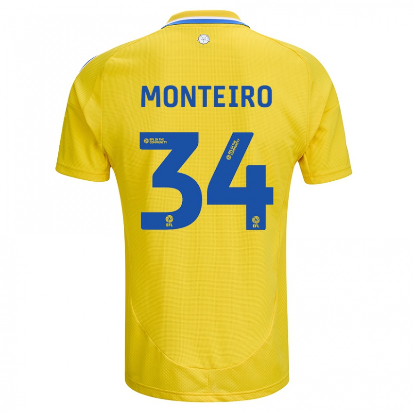 Børn Diogo Monteiro #34 Gul Blå Udebane Spillertrøjer 2024/25 Trøje T-Shirt