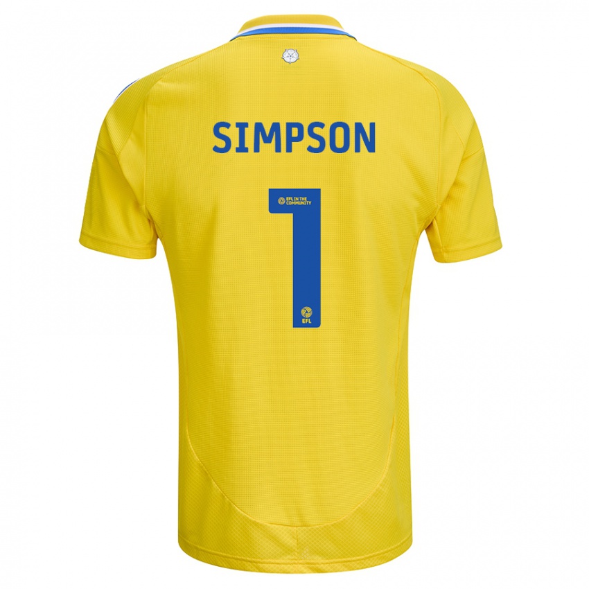 Børn Carrie Simpson #1 Gul Blå Udebane Spillertrøjer 2024/25 Trøje T-Shirt