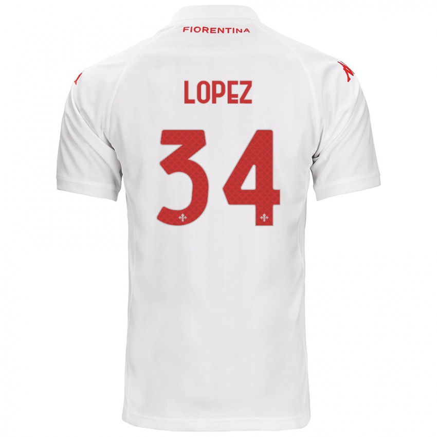 Børn Lucas López #34 Hvid Udebane Spillertrøjer 2024/25 Trøje T-Shirt