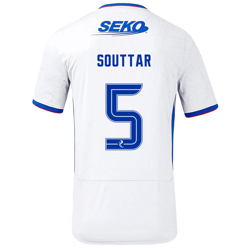 Børn John Souttar #5 Hvid Blå Udebane Spillertrøjer 2024/25 Trøje T-Shirt