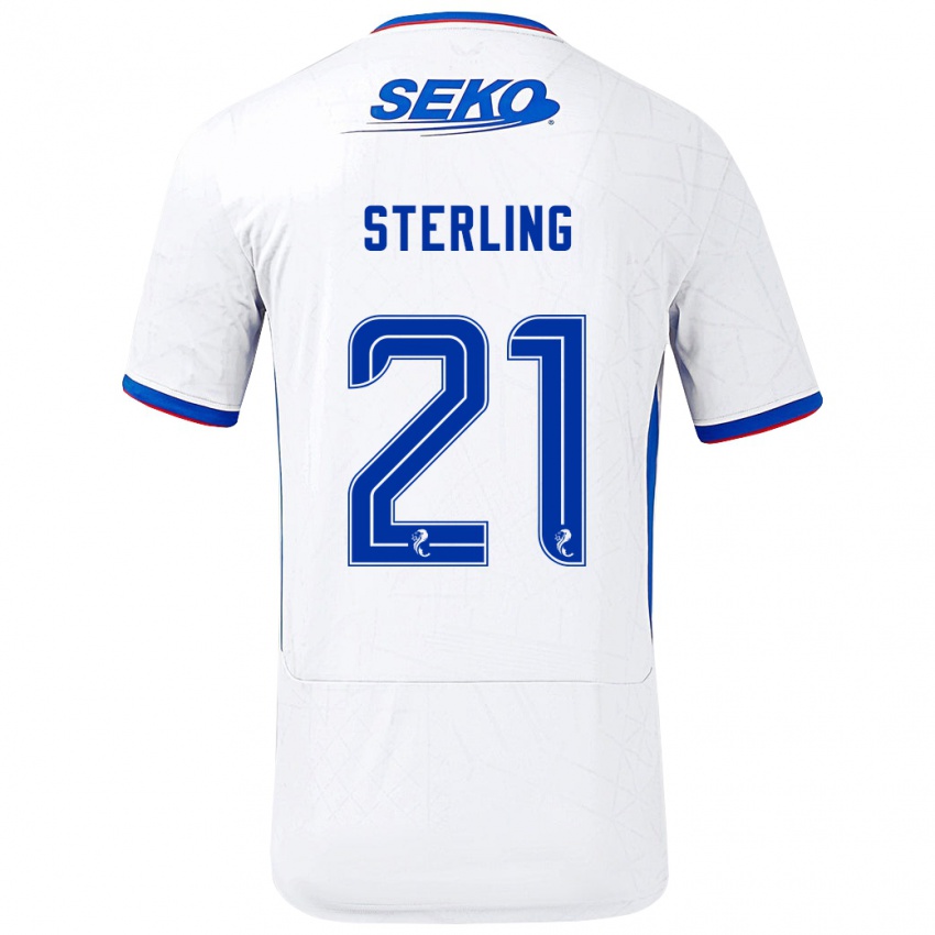 Børn Dujon Sterling #21 Hvid Blå Udebane Spillertrøjer 2024/25 Trøje T-Shirt