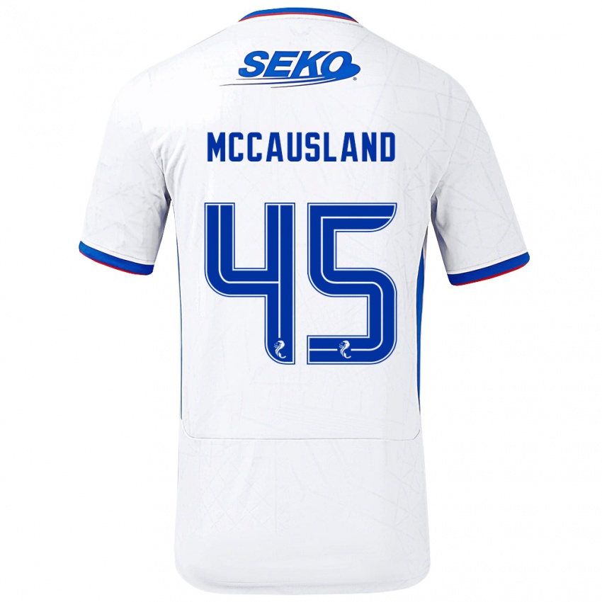 Børn Ross Mccausland #45 Hvid Blå Udebane Spillertrøjer 2024/25 Trøje T-Shirt