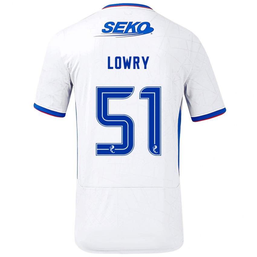 Børn Alex Lowry #51 Hvid Blå Udebane Spillertrøjer 2024/25 Trøje T-Shirt