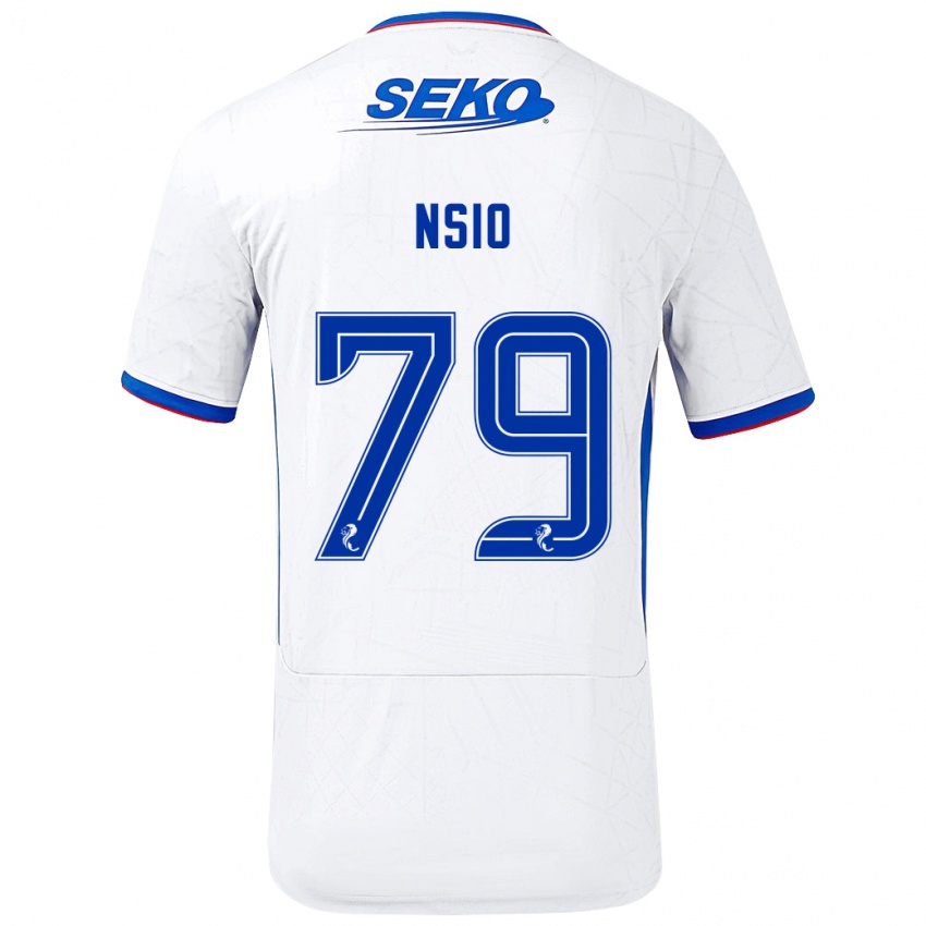 Børn Paul Nsio #79 Hvid Blå Udebane Spillertrøjer 2024/25 Trøje T-Shirt