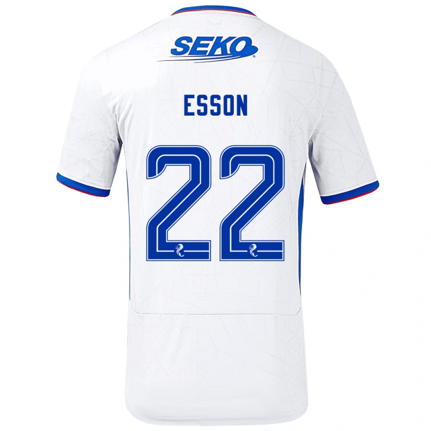 Børn Victoria Esson #22 Hvid Blå Udebane Spillertrøjer 2024/25 Trøje T-Shirt