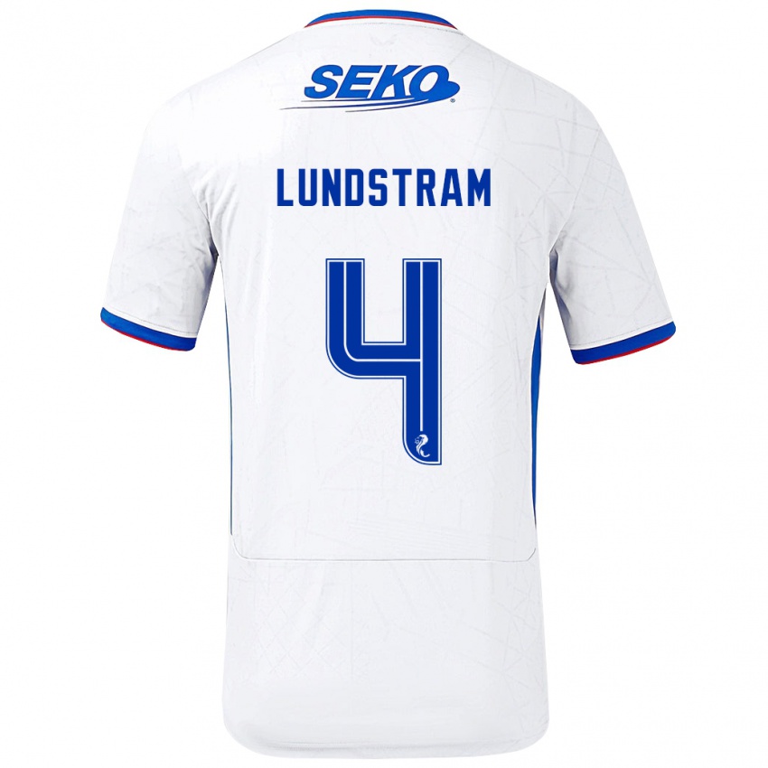 Børn John Lundstram #4 Hvid Blå Udebane Spillertrøjer 2024/25 Trøje T-Shirt