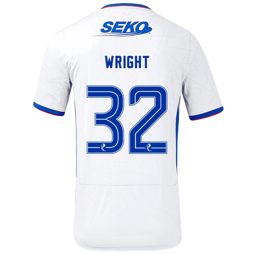 Børn Kieran Wright #32 Hvid Blå Udebane Spillertrøjer 2024/25 Trøje T-Shirt