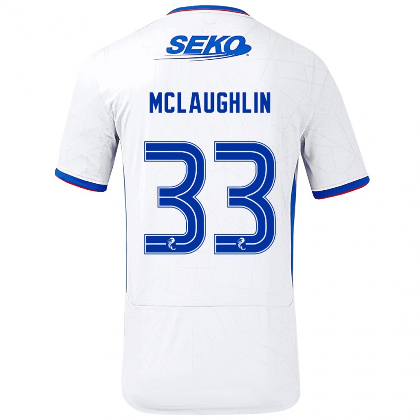 Børn Jon Mclaughlin #33 Hvid Blå Udebane Spillertrøjer 2024/25 Trøje T-Shirt