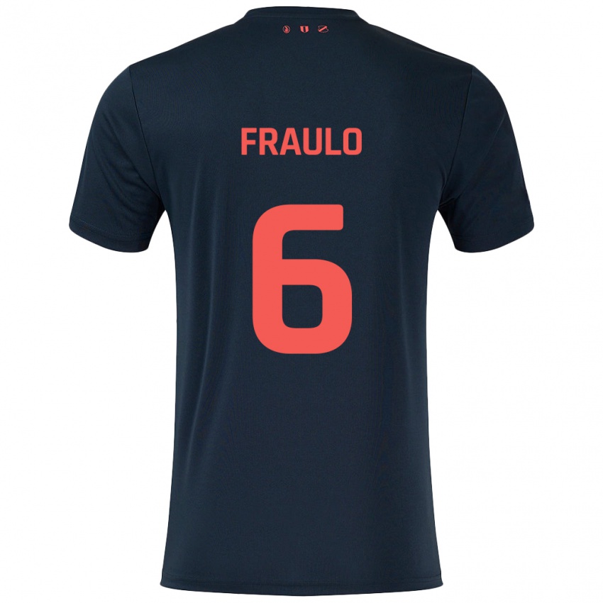 Børn Oscar Fraulo #6 Sort Rød Udebane Spillertrøjer 2024/25 Trøje T-Shirt