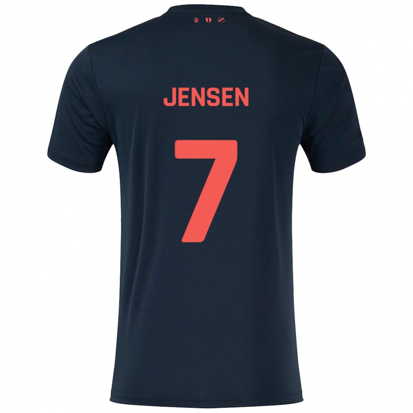 Børn Victor Jensen #7 Sort Rød Udebane Spillertrøjer 2024/25 Trøje T-Shirt