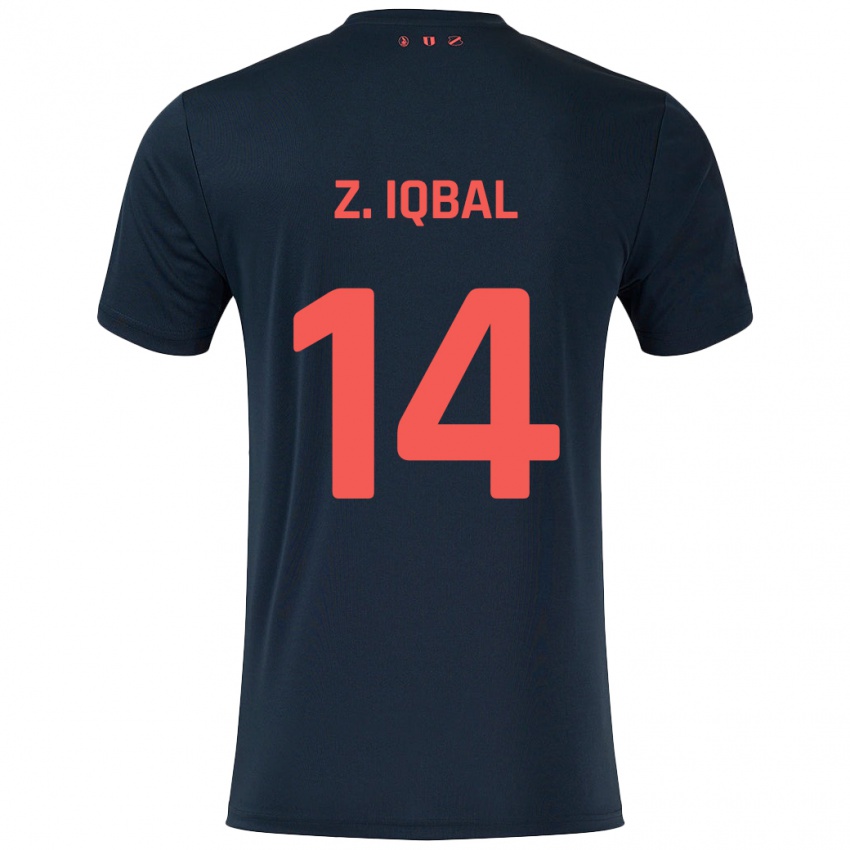 Børn Zidane Iqbal #14 Sort Rød Udebane Spillertrøjer 2024/25 Trøje T-Shirt