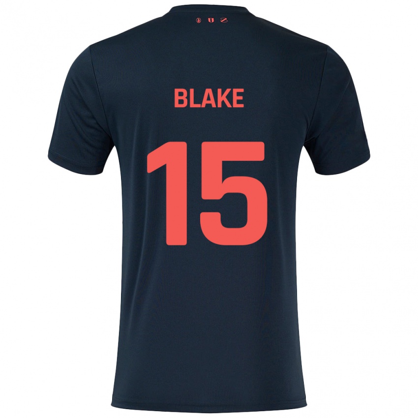 Børn Adrian Blake #15 Sort Rød Udebane Spillertrøjer 2024/25 Trøje T-Shirt