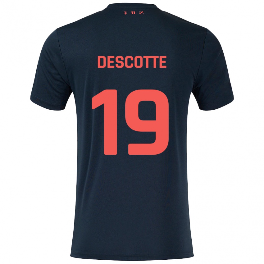 Børn Anthony Descotte #19 Sort Rød Udebane Spillertrøjer 2024/25 Trøje T-Shirt