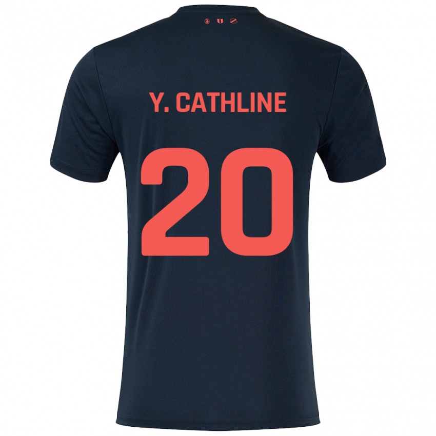 Børn Yoann Cathline #20 Sort Rød Udebane Spillertrøjer 2024/25 Trøje T-Shirt