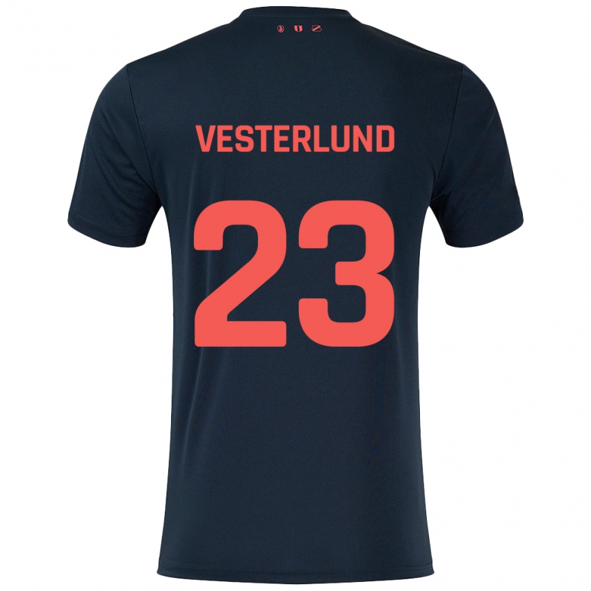 Børn Niklas Vesterlund #23 Sort Rød Udebane Spillertrøjer 2024/25 Trøje T-Shirt