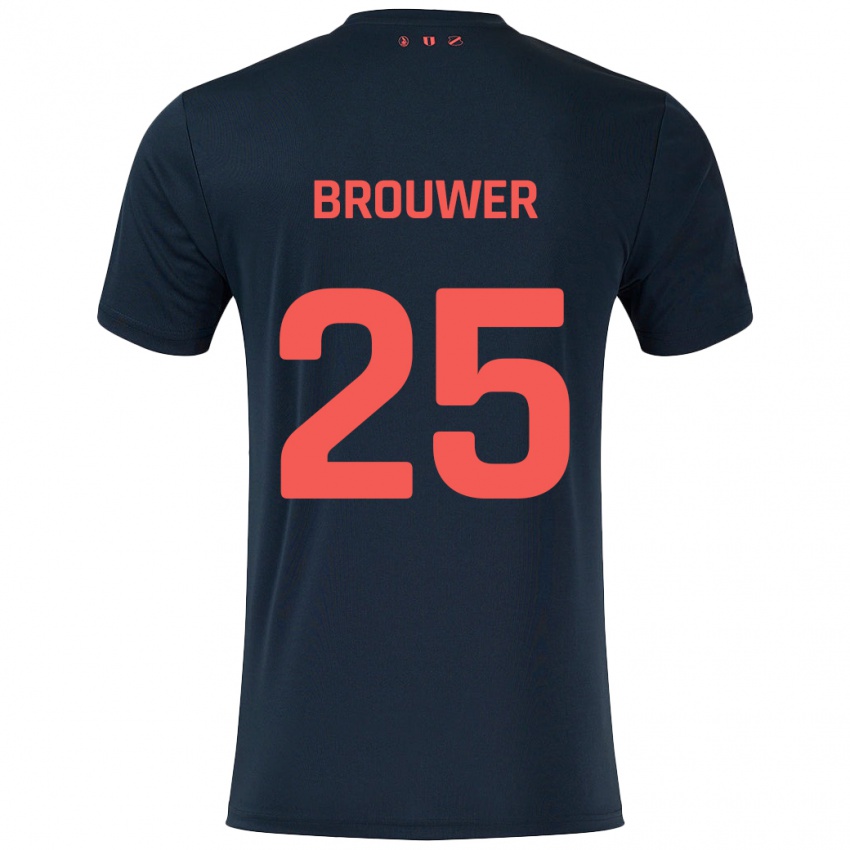 Børn Michael Brouwer #25 Sort Rød Udebane Spillertrøjer 2024/25 Trøje T-Shirt