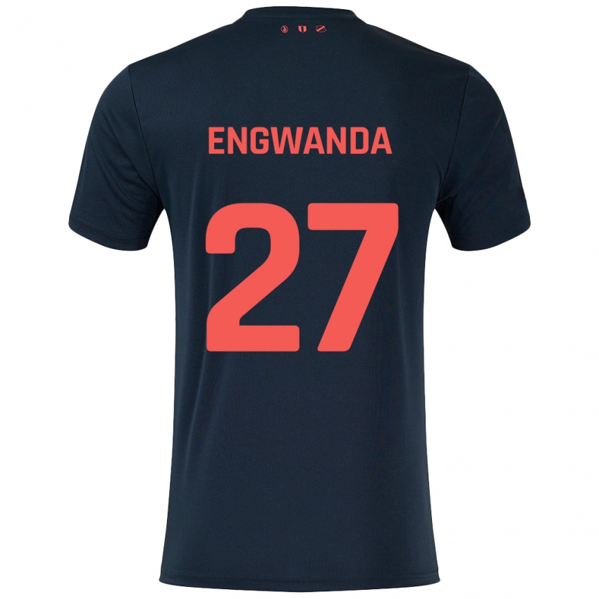 Børn Alonzo Engwanda #27 Sort Rød Udebane Spillertrøjer 2024/25 Trøje T-Shirt