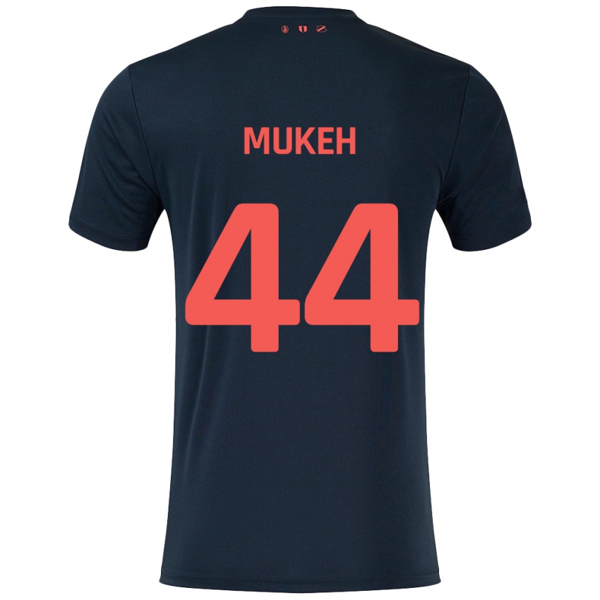 Børn Joshua Mukeh #44 Sort Rød Udebane Spillertrøjer 2024/25 Trøje T-Shirt