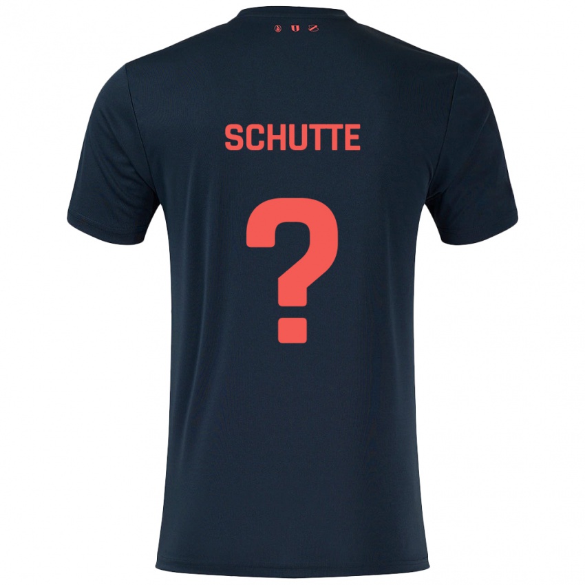 Børn Olivier Schutte #0 Sort Rød Udebane Spillertrøjer 2024/25 Trøje T-Shirt