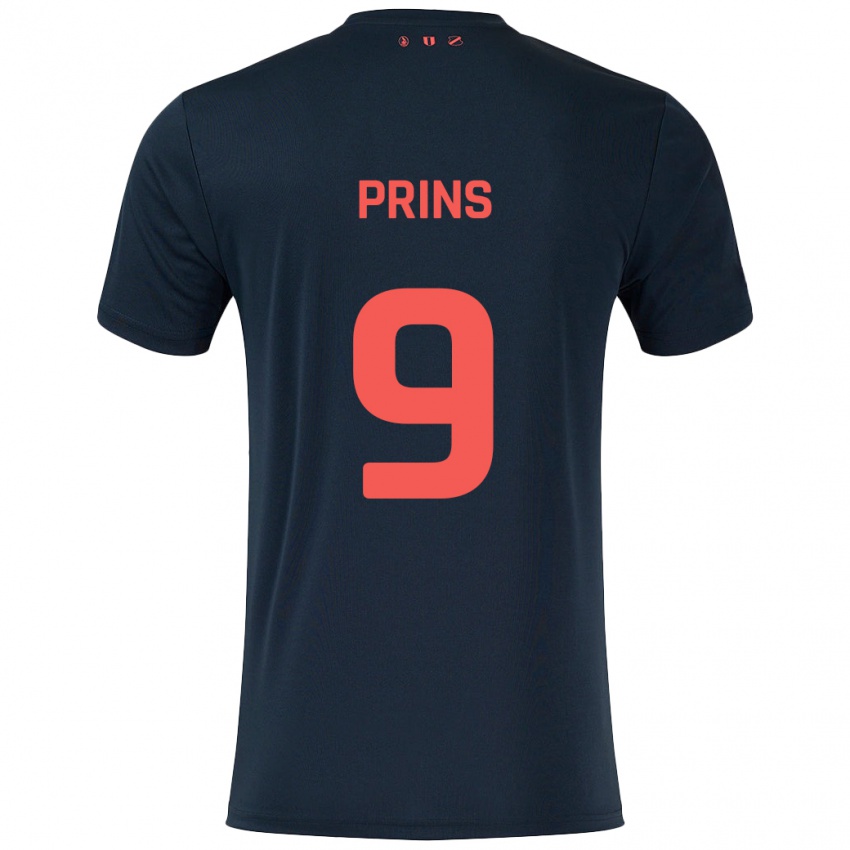 Børn Femke Prins #9 Sort Rød Udebane Spillertrøjer 2024/25 Trøje T-Shirt