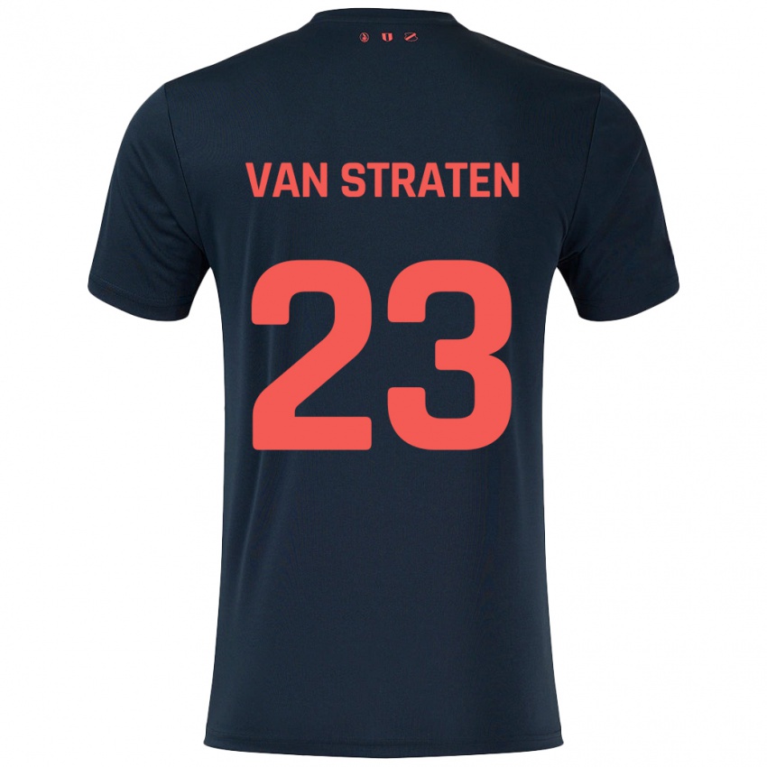 Børn Dieke Van Straten #23 Sort Rød Udebane Spillertrøjer 2024/25 Trøje T-Shirt