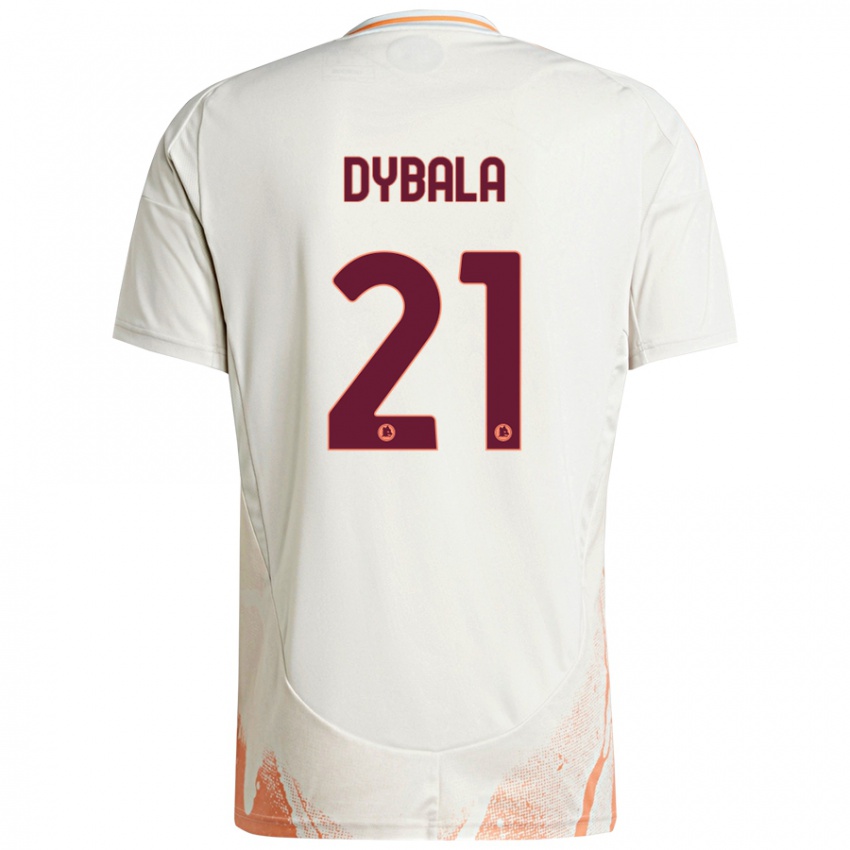 Børn Paulo Dybala #21 Creme Hvid Orange Udebane Spillertrøjer 2024/25 Trøje T-Shirt