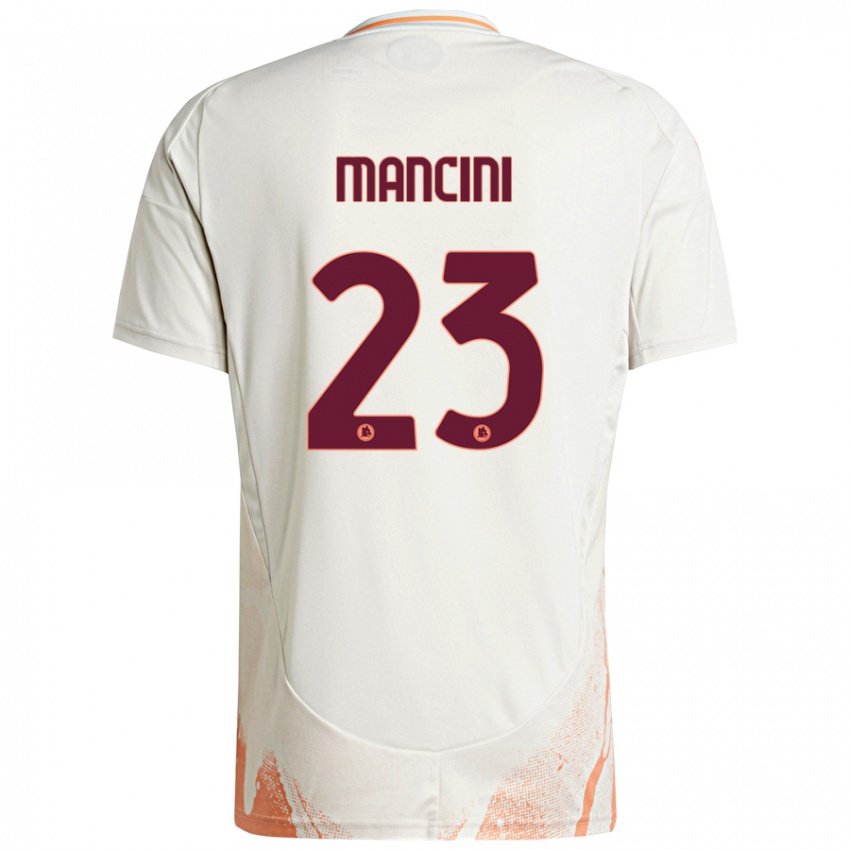 Børn Gianluca Mancini #23 Creme Hvid Orange Udebane Spillertrøjer 2024/25 Trøje T-Shirt