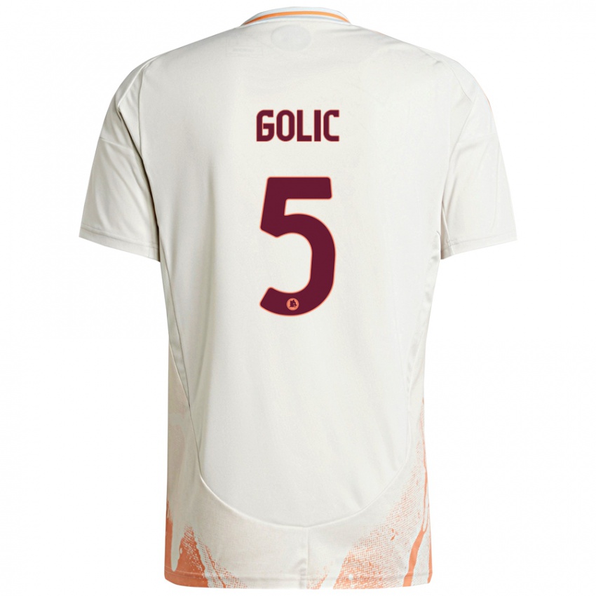 Børn Lovro Golic #5 Creme Hvid Orange Udebane Spillertrøjer 2024/25 Trøje T-Shirt