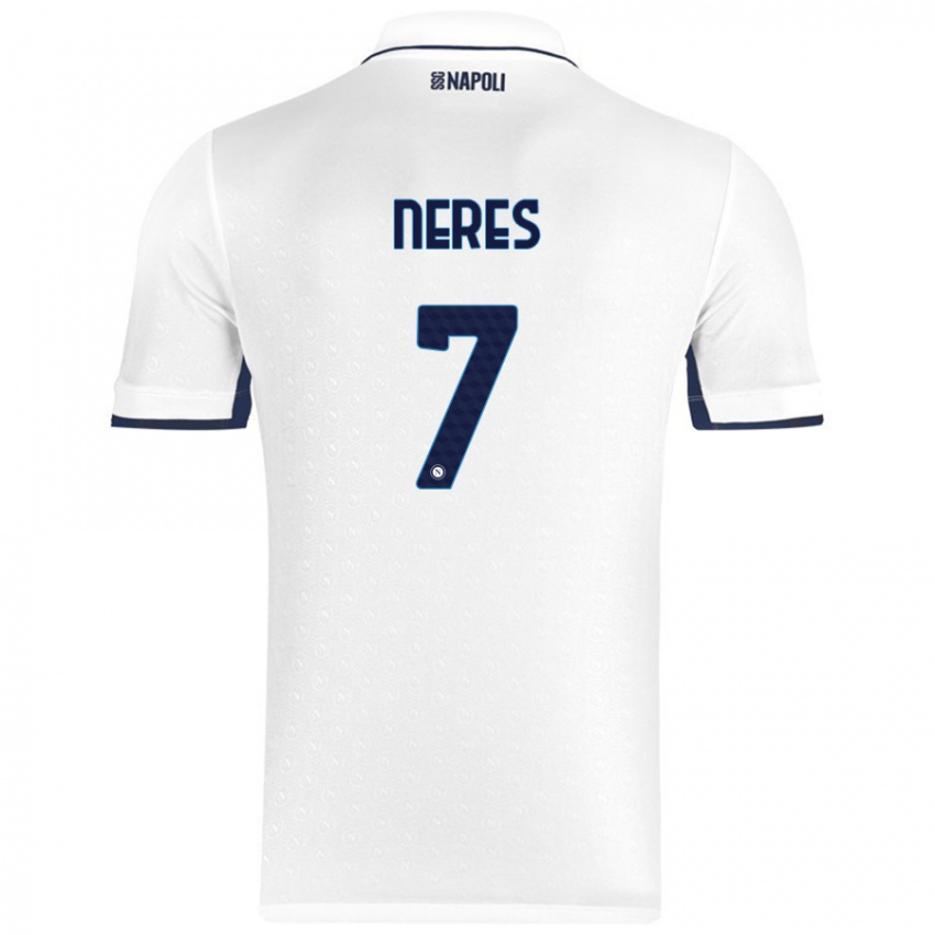 Børn David Neres #7 Hvid Kongeblå Udebane Spillertrøjer 2024/25 Trøje T-Shirt