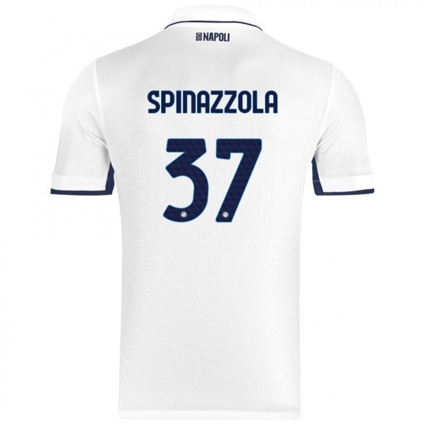 Børn Leonardo Spinazzola #37 Hvid Kongeblå Udebane Spillertrøjer 2024/25 Trøje T-Shirt