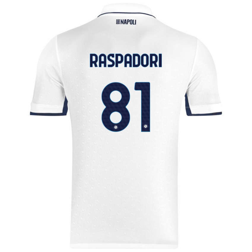 Børn Giacomo Raspadori #81 Hvid Kongeblå Udebane Spillertrøjer 2024/25 Trøje T-Shirt