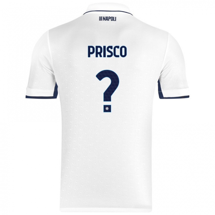 Børn Vincenzo Prisco #0 Hvid Kongeblå Udebane Spillertrøjer 2024/25 Trøje T-Shirt