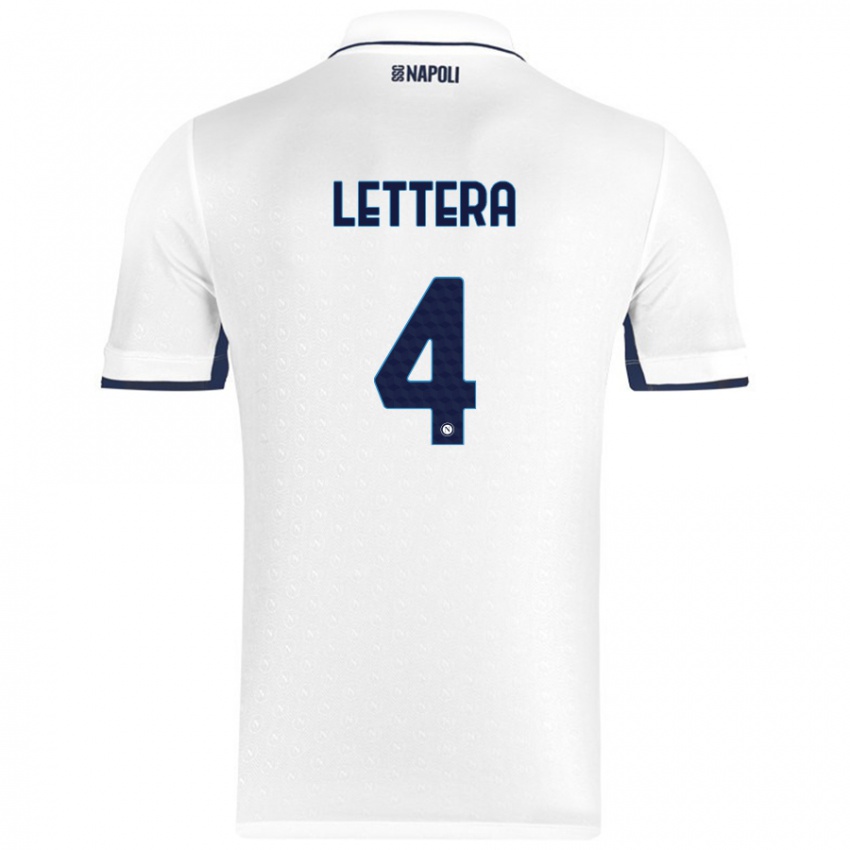 Børn Alessio Lettera #4 Hvid Kongeblå Udebane Spillertrøjer 2024/25 Trøje T-Shirt