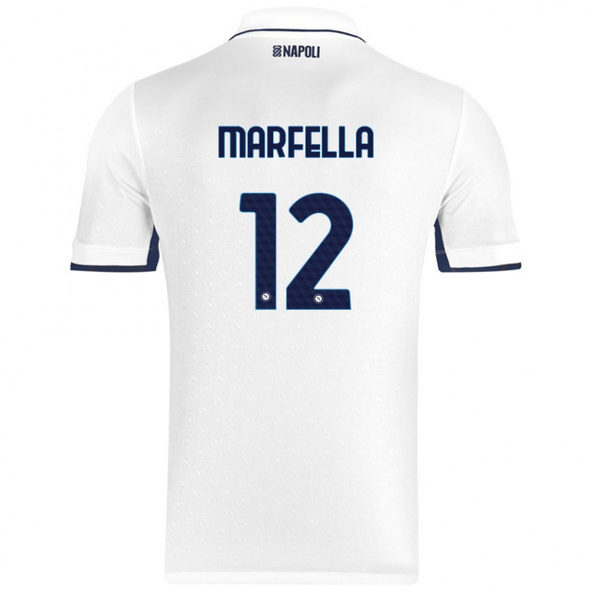 Børn Davide Marfella #12 Hvid Kongeblå Udebane Spillertrøjer 2024/25 Trøje T-Shirt