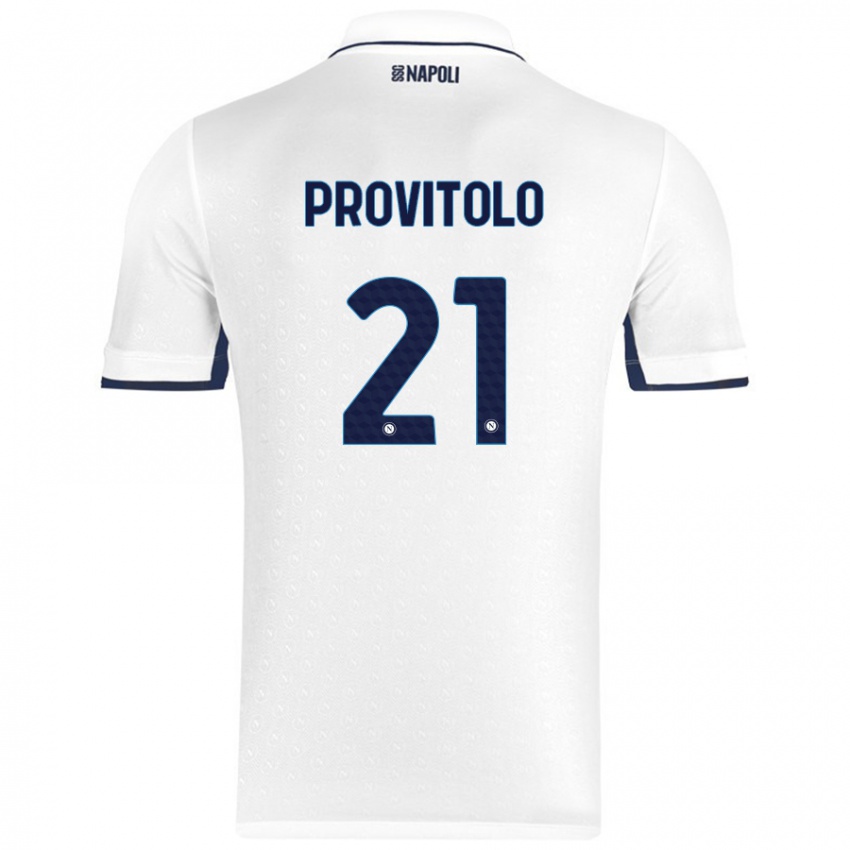 Børn Vincenzo Provitolo #21 Hvid Kongeblå Udebane Spillertrøjer 2024/25 Trøje T-Shirt