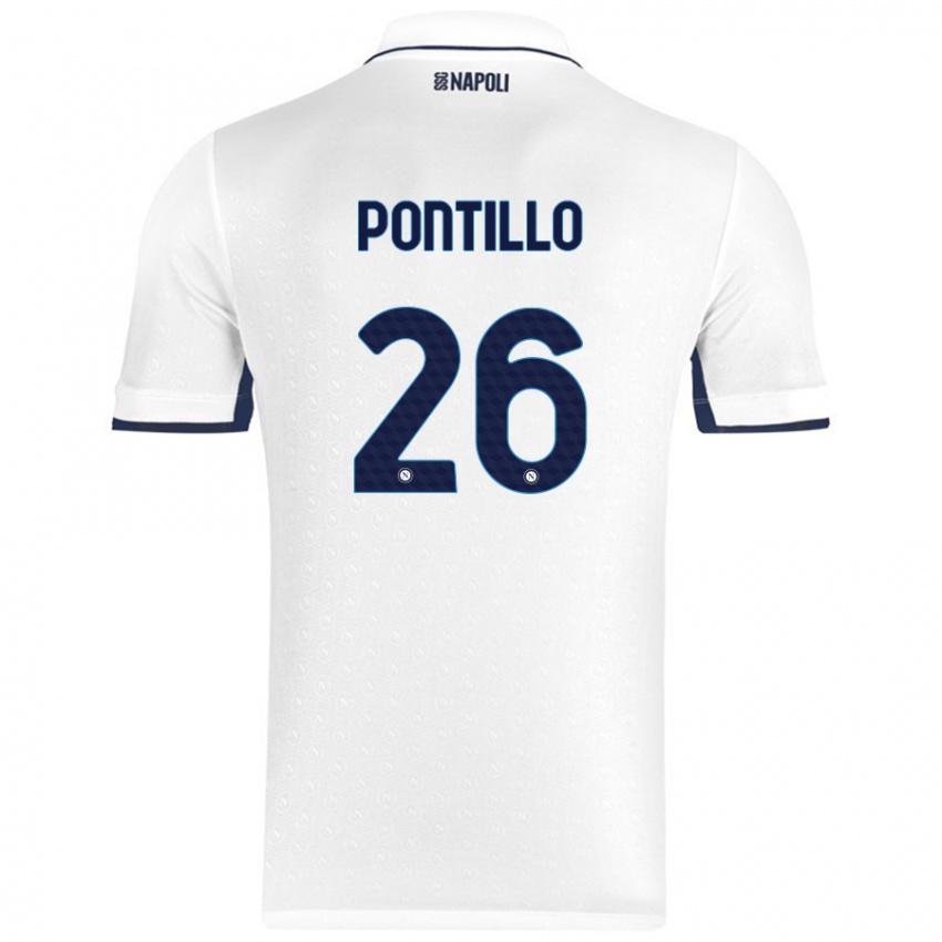 Børn Pasquale Pontillo #26 Hvid Kongeblå Udebane Spillertrøjer 2024/25 Trøje T-Shirt