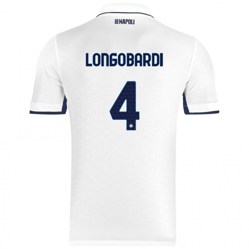 Børn Salvatore Longobardi #4 Hvid Kongeblå Udebane Spillertrøjer 2024/25 Trøje T-Shirt