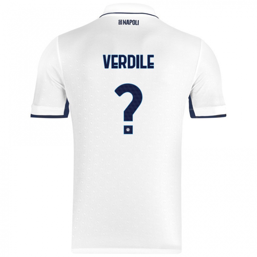 Børn Domenico Verdile #0 Hvid Kongeblå Udebane Spillertrøjer 2024/25 Trøje T-Shirt