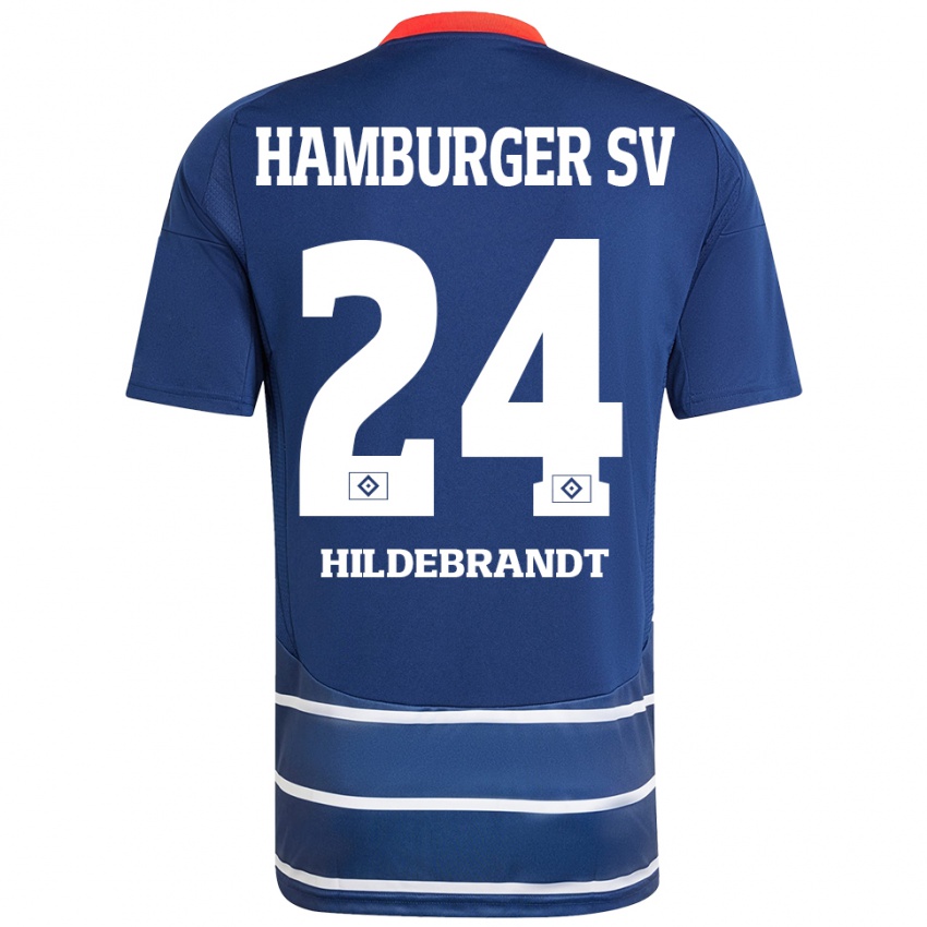 Børn Tjark Hildebrandt #24 Mørkeblå Udebane Spillertrøjer 2024/25 Trøje T-Shirt