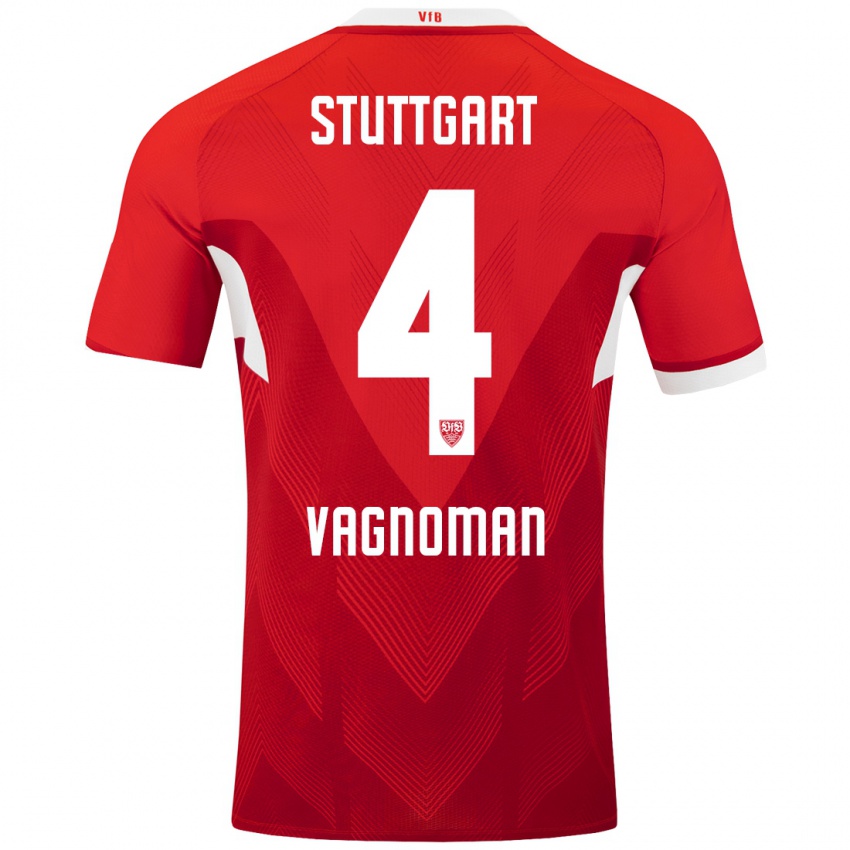 Børn Josha Vagnoman #4 Rød Hvid Udebane Spillertrøjer 2024/25 Trøje T-Shirt